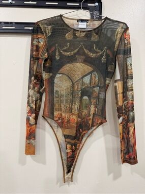 ZARA Brown Multi Long-Sleeve Mesh One-Piece Bodysuit
